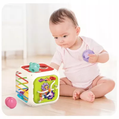 Edukacyjna kostka sensoryczna sorter kształtów klocki cymbałki 18m+ 688-62 Edukacyjna kostka sensoryczna sorter kształtów klocki cymbałki 18m+ 688-62