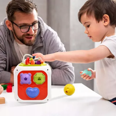 Edukacyjna kostka sensoryczna sorter kształtów klocki cymbałki 18m+ 688-62 Edukacyjna kostka sensoryczna sorter kształtów klocki cymbałki 18m+ 688-62