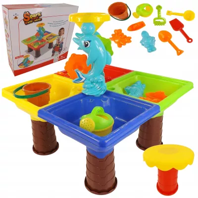 Stolik do piasku i do wody delfin młyn łopatka grabki foremki 25 el 9829 Stolik do piasku i do wody delfin młyn łopatka grabki foremki 25 el 9829