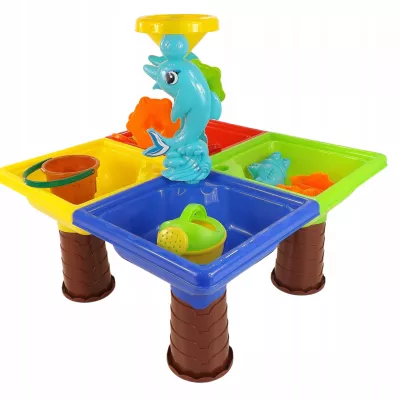 Stolik do piasku i do wody delfin młyn łopatka grabki foremki 25 el 9829 Stolik do piasku i do wody delfin młyn łopatka grabki foremki 25 el 9829