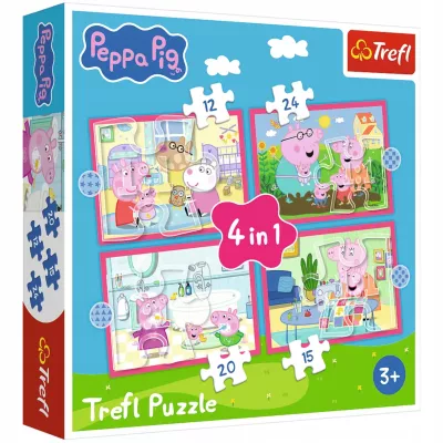 Puzzle 4 w 1 Świnka Peppa Peppa uwielbia przygody Trefl 34672 Puzzle 4 w 1 Świnka Peppa Peppa uwielbia przygody Trefl 34672