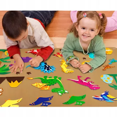 MATA EDUKACYJNA Tablica FILCOWA na rzepy dla dzieci dinozaury Montessori MATA EDUKACYJNA Tablica FILCOWA na rzepy dla dzieci dinozaury Montessori