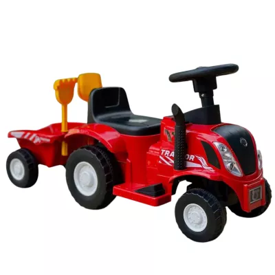 Traktor jeździk na akumulator z przyczepą elektryczny dla dzieci dźwięki czerwony