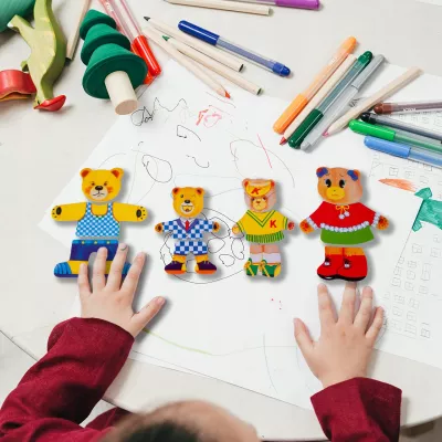 Drewniana układanka misie skrzynka klocki 74 el puzzle