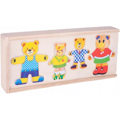 Drewniana układanka misie skrzynka klocki 74 el puzzle