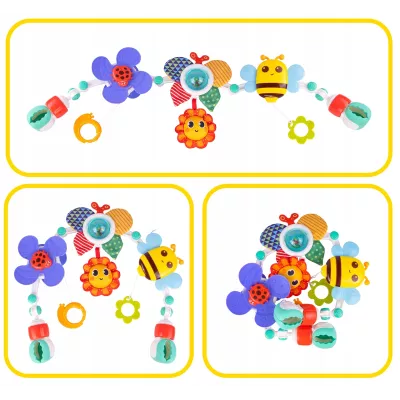 Pałąk z zabawkami do łóżeczka i wózka zwierzątka grzechotki dla niemowląt