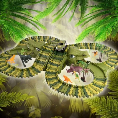 Tor samochodowy dla dzieci Dino Park wyścigowy zestaw 230 el dinozaury