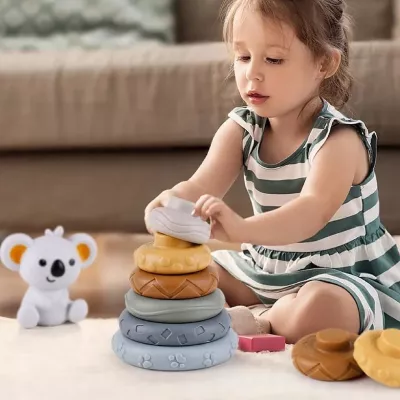 Klocki sensoryczne gumowe miękkie Montessori wieża piramida 13 el