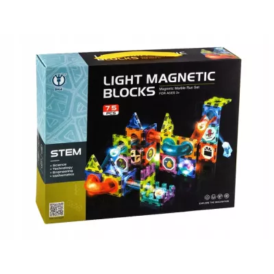 Klocki magnetyczne świecące tor kulkowy edukacyjny zestaw 75 elementów