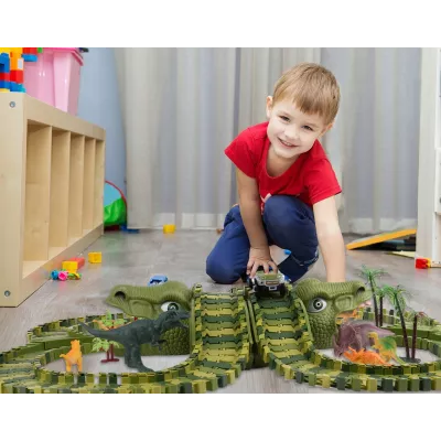 Tor samochodowy dla dzieci Dino Park wyścigowy zestaw 230 el dinozaury