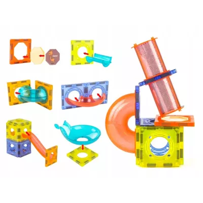 Klocki magnetyczne świecące tor kulkowy edukacyjny zestaw 75 elementów