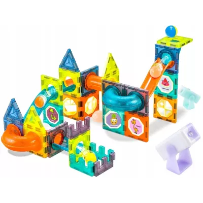 Klocki magnetyczne świecące tor kulkowy edukacyjny zestaw 75 elementów