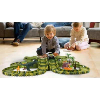 Tor samochodowy dla dzieci Dino Park wyścigowy zestaw 230 el dinozaury