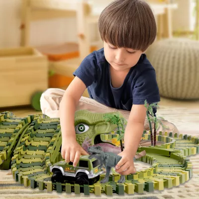 Tor samochodowy dla dzieci Dino Park wyścigowy zestaw 230 el dinozaury