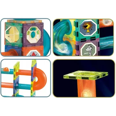 Klocki magnetyczne świecące tor kulkowy edukacyjny zestaw 75 elementów