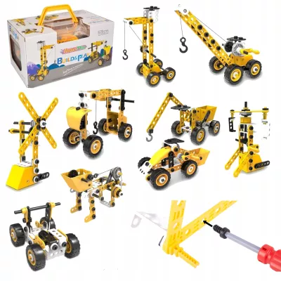 Klocki konstrukcyjne 8w1 pojazdy edukacyjne zestaw walizka 100 el