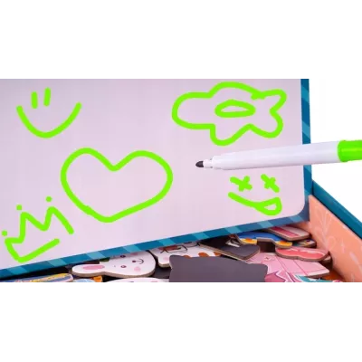 Klocki puzzle magnetyczne ubieranka miś kotek 68 el tablica 2w1