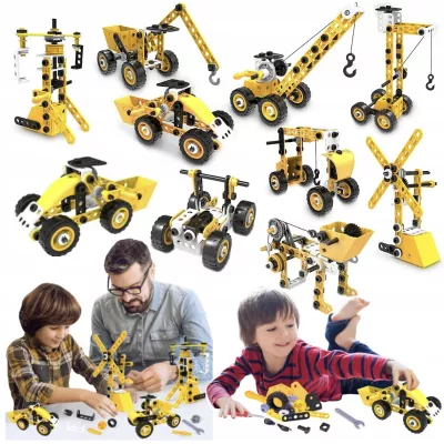 Klocki konstrukcyjne 8w1 pojazdy edukacyjne zestaw walizka 100 el