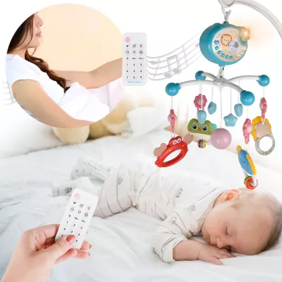 Karuzelka do łóżeczka z pozytywką projektorem pilot timer 360° obrotowa