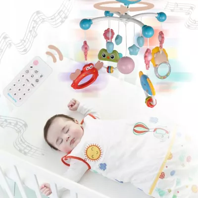 Karuzelka do łóżeczka z pozytywką projektorem pilot timer 360° obrotowa