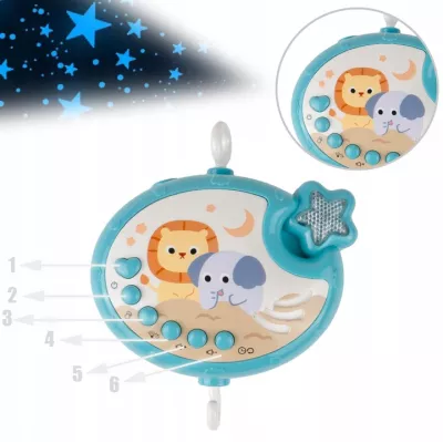 Karuzelka do łóżeczka z pozytywką projektorem pilot timer 360° obrotowa