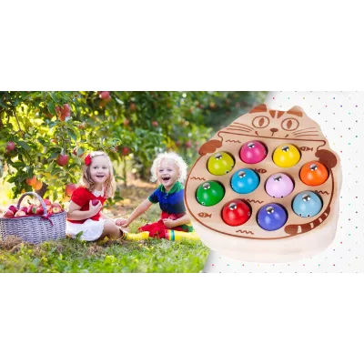 Drewniana gra łowienie rybek na magnes układanka Montessori 2 wędki kotek