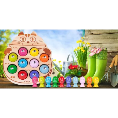 Drewniana gra łowienie rybek na magnes układanka Montessori 2 wędki kotek