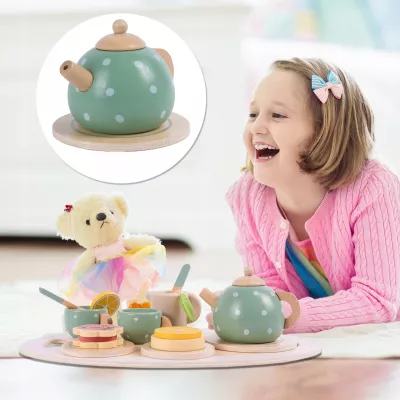Drewniany zestaw do herbatki dla dzieci solidny serwis do zabawy filiżanki