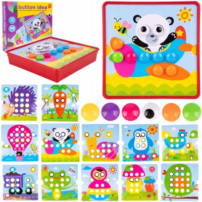 Układanka guzikowa Montessori mozaika edukacyjna trening małej rączki Miś