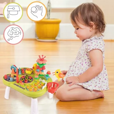 Stolik edukacyjny Montessori interaktywny młoteczek wędka marchewki rybki