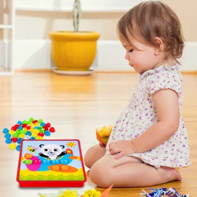 Układanka guzikowa Montessori mozaika edukacyjna trening małej rączki Miś