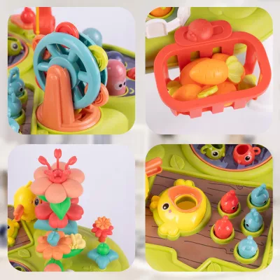 Stolik edukacyjny Montessori interaktywny młoteczek wędka marchewki rybki