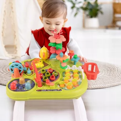 Stolik edukacyjny Montessori interaktywny młoteczek wędka marchewki rybki