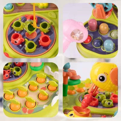 Stolik edukacyjny Montessori interaktywny młoteczek wędka marchewki rybki