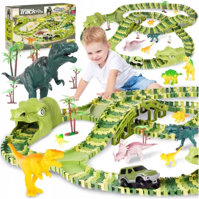 Tor samochodowy dla dzieci Dino Park wyścigowy zestaw 240 el dinozaury