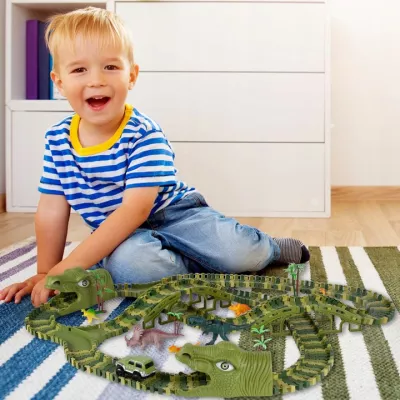 Tor samochodowy dla dzieci Dino Park wyścigowy zestaw 240 el dinozaury