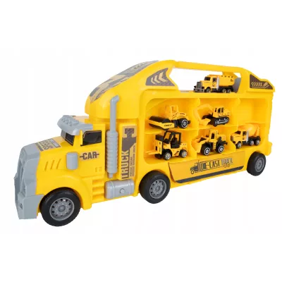 Ciężarówka walizka z metalowymi autkami budowlanymi 6 szt światła i dźwięki