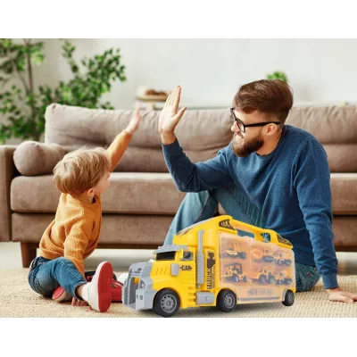 Ciężarówka walizka z metalowymi autkami budowlanymi 6 szt światła i dźwięki