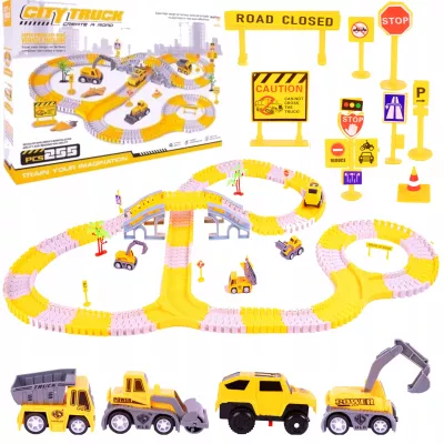 Tor samochodowy Budowlany 255 el. - auta pojazdy budowy zestaw dla dzieci