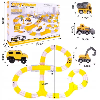 Tor samochodowy Budowlany 255 el. - auta pojazdy budowy zestaw dla dzieci