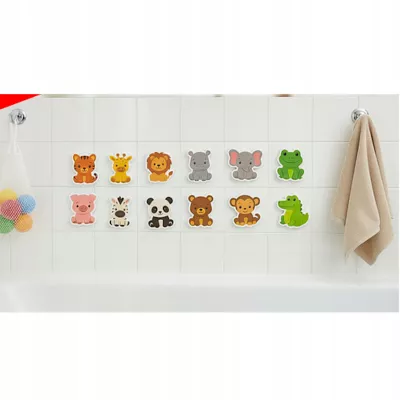 Piankowe zwierzątka do wanny zabawka edukacyjna 12 el. z organizatorem