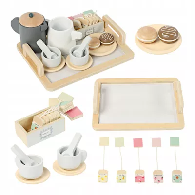Drewniany zestaw do herbaty dla dzieci z akcesoriami 16 el.