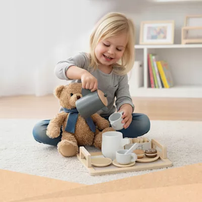 Drewniany zestaw do herbaty dla dzieci z akcesoriami 16 el.