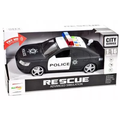 Policyjny radiowóz otwierane drzwi świecące koguty dźwięki auto policja