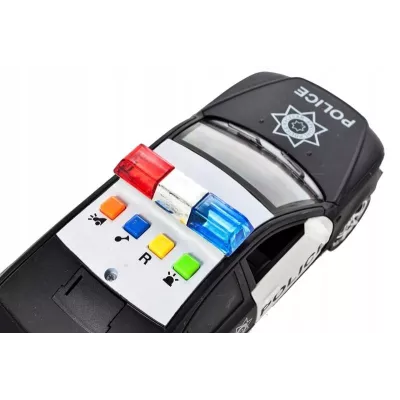 Policyjny radiowóz otwierane drzwi świecące koguty dźwięki auto policja