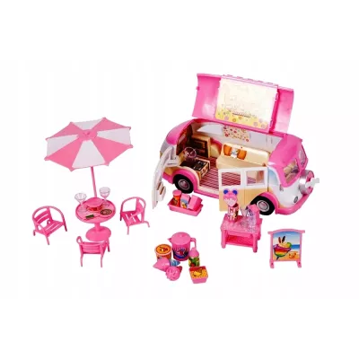 Kamper Lodziarnia dla Lalek - Food Truck, Mini Kawiarnia z Akcesoriami