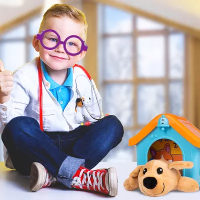 Zestaw Mały Weterynarz - Pluszowy Piesek z Budą i Akcesoriami Lekarskimi