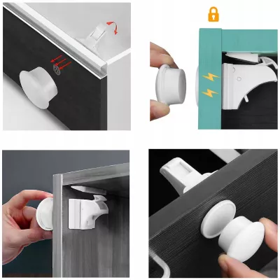 Magnetyczne blokady do mebli i szuflad dla dzieci zestaw 4 + klucz