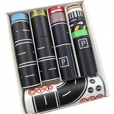 Zestaw 28 rolek taśma samoprzylepna droga jezdnia ulica naklejki znaki