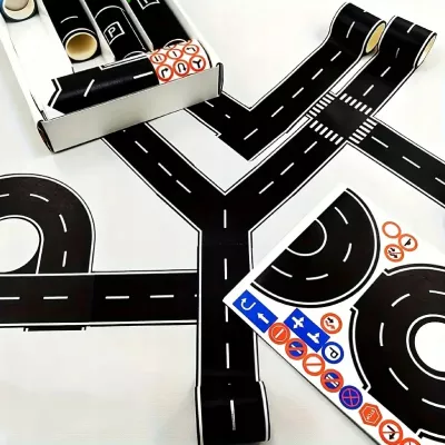 Zestaw 28 rolek taśma samoprzylepna droga jezdnia ulica naklejki znaki